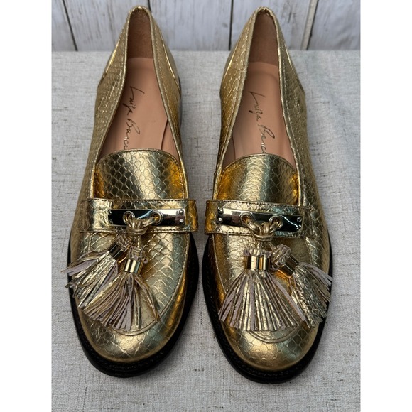 Luiza Barcelos Metallic Gold Snake-Embossed Tassel Loafers Women's 10B (EU 41) - Picture 2 of 6